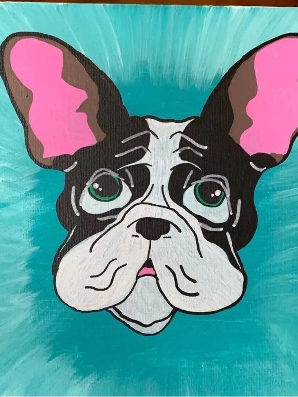 Bright Teal and Pink French Bulldog Pet Art Print - Unbranded